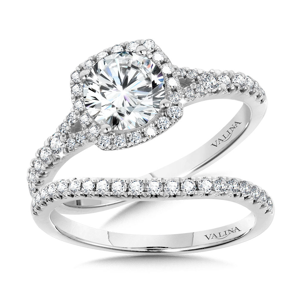 Cushion-Shaped Split Shank Halo Engagement Ring — R1123W-SR