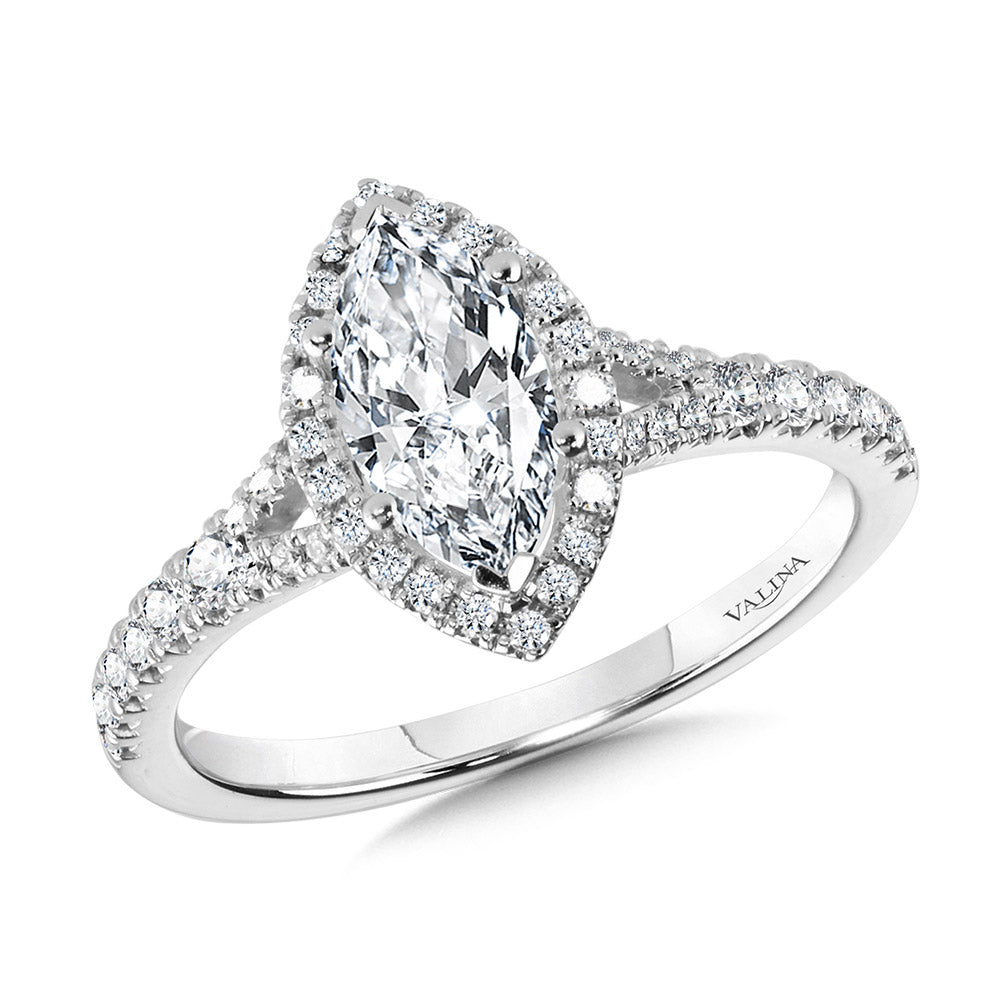 Marquise-Shaped Split Shank Halo Engagement Ring — R1124W-SR
