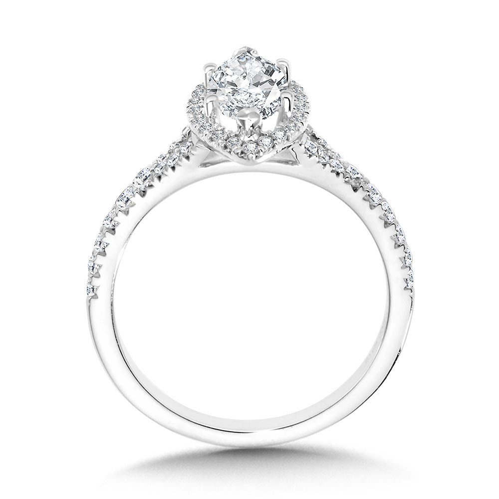 Marquise-Shaped Split Shank Halo Engagement Ring — R1124W-SR