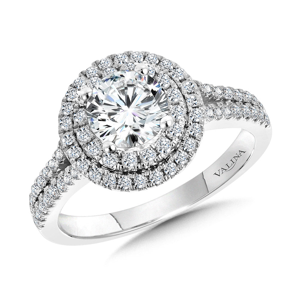 Round Double-Halo Split Shank Engagement Ring — R1125W-SR