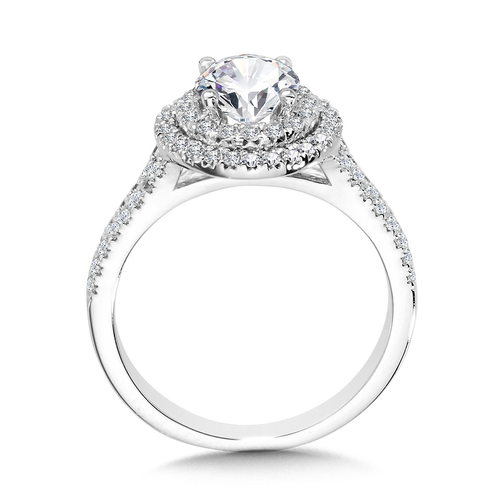 Round Double-Halo Split Shank Engagement Ring — R1125W-SR