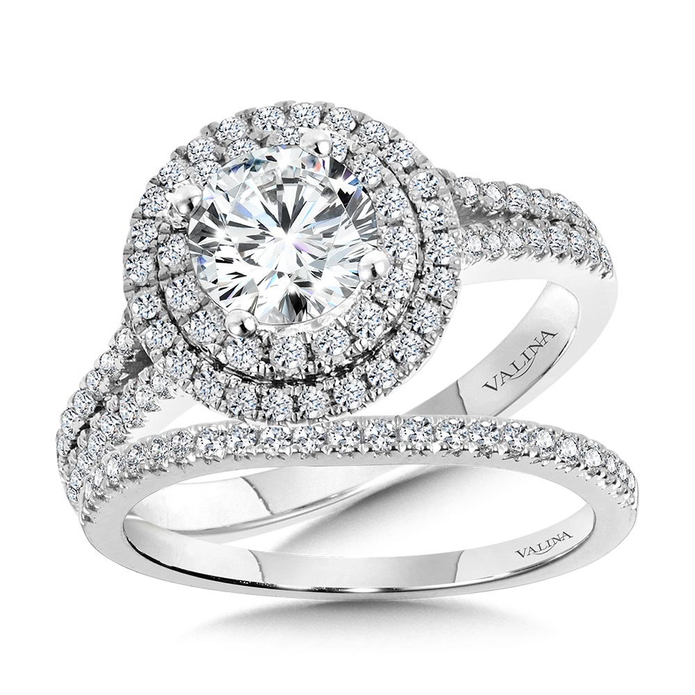 Round Double-Halo Split Shank Engagement Ring — R1125W-SR