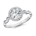 Scalloped & Milgrain-Beaded Round Halo Engagement Ring — R1126W-SR