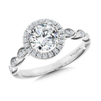 Scalloped & Milgrain-Beaded Round Halo Engagement Ring — R1126W-SR