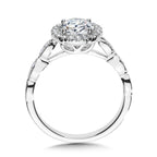 Scalloped & Milgrain-Beaded Round Halo Engagement Ring — R1126W-SR