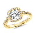 Scalloped & Milgrain-Beaded Cushion-Shaped Halo Engagement Ring — R1127Y-SR