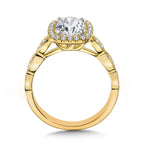 Scalloped & Milgrain-Beaded Cushion-Shaped Halo Engagement Ring — R1127Y-SR