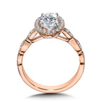 Scalloped & Milgrain-Beaded Oval Halo Engagement Ring — R1128P-SR
