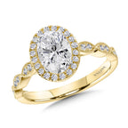 Scalloped & Milgrain-Beaded Oval Halo Engagement Ring — R1128Y-SR