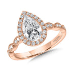 Scalloped & Milgrain-Beaded Pear-Shaped Halo Engagement Ring — R1129P-SR