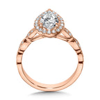 Scalloped & Milgrain-Beaded Pear-Shaped Halo Engagement Ring — R1129P-SR