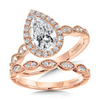 Scalloped & Milgrain-Beaded Pear-Shaped Halo Engagement Ring — R1129P-SR