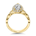 Scalloped & Milgrain-Beaded Pear-Shaped Halo Engagement Ring — R1129Y-SR