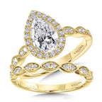 Scalloped & Milgrain-Beaded Pear-Shaped Halo Engagement Ring — R1129Y-SR
