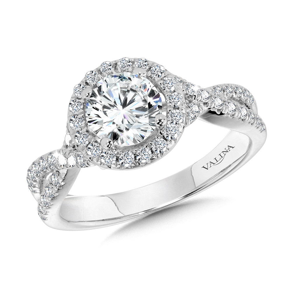 Crisscross Round Halo Engagement Ring — R1130W-SR