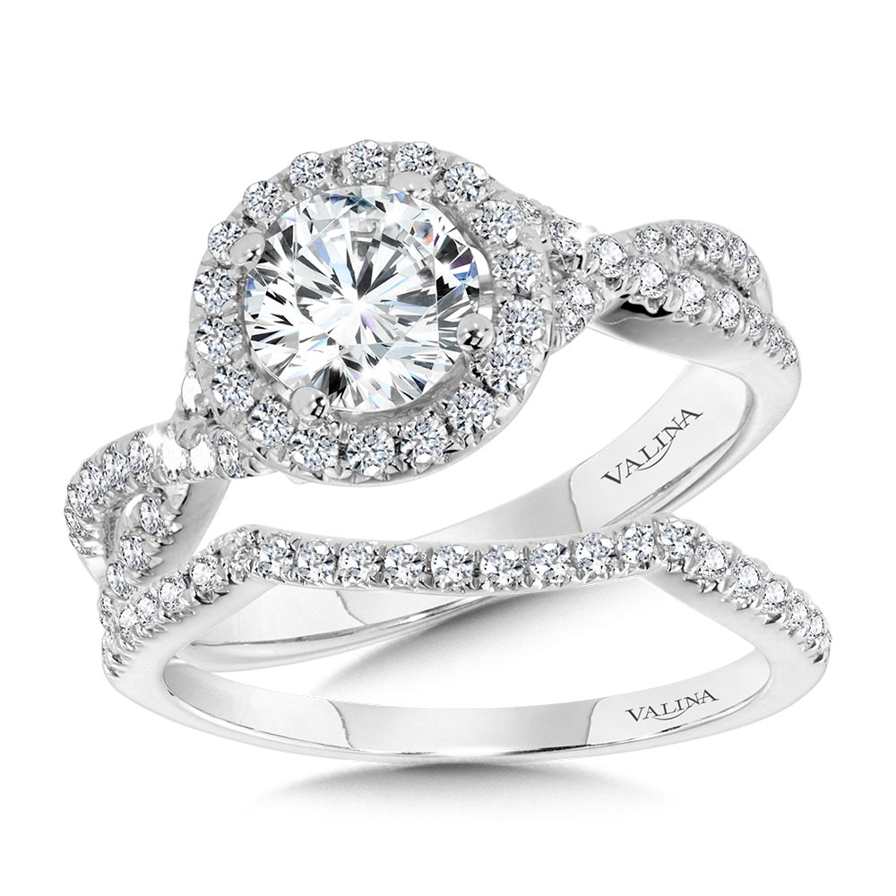 Crisscross Round Halo Engagement Ring — R1130W-SR