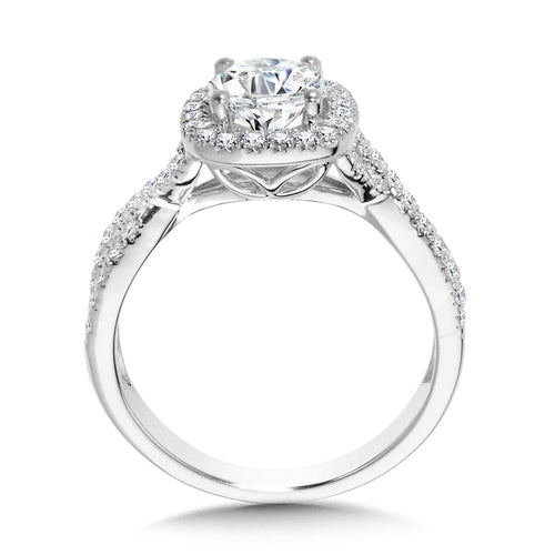 Crisscross Cushion-Shaped Halo Engagement Ring — R1131W-SR