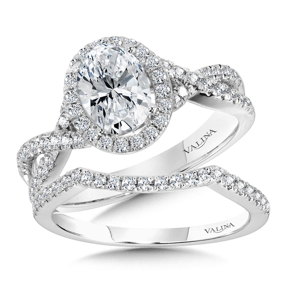 Crisscross Oval Halo Engagement Ring — R1132W-SR