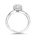 Crisscross Emerald-Shaped Halo Engagement Ring — R1133W-SR