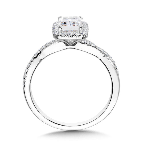 Crisscross Emerald-Shaped Halo Engagement Ring — R1133W-SR