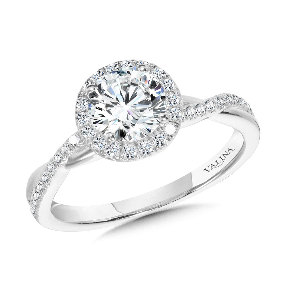 Crisscross Round Halo Engagement Ring — R1134W-SR