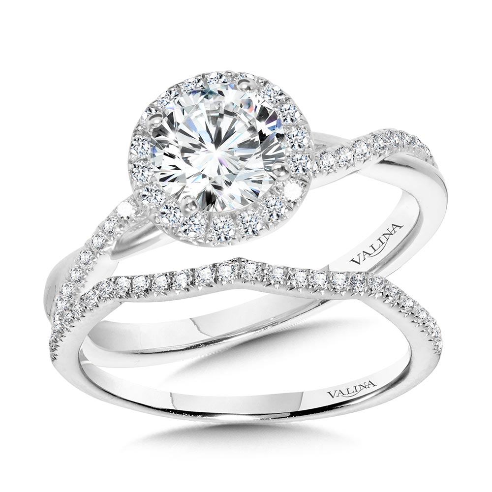 Crisscross Round Halo Engagement Ring — R1134W-SR