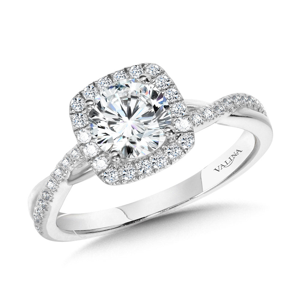 Crisscross Cushion-Shaped Halo Engagement Ring — R1135W-SR