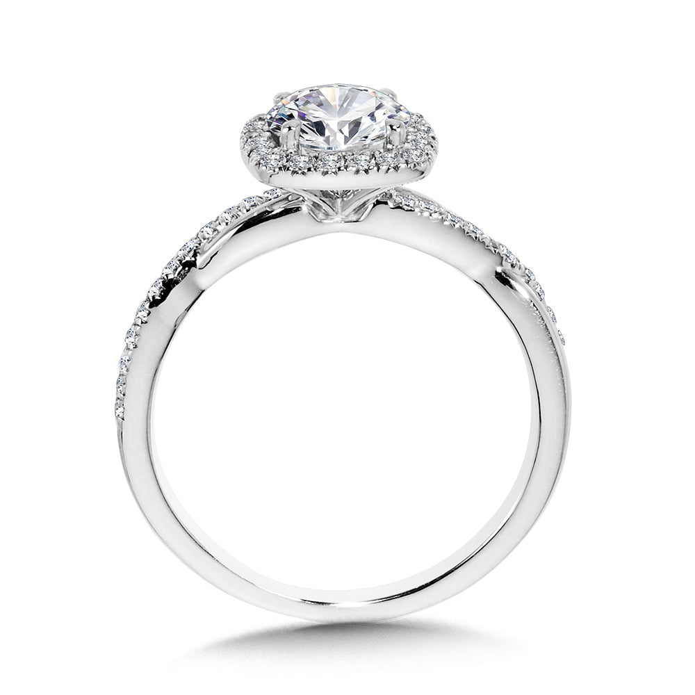 Crisscross Cushion-Shaped Halo Engagement Ring — R1135W-SR