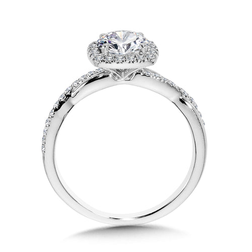 Crisscross Cushion-Shaped Halo Engagement Ring — R1135W-SR