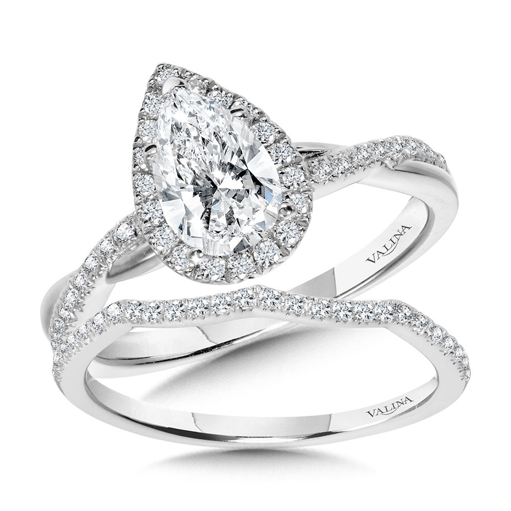 Crisscross Pear-Shaped Halo Engagement Ring — R1136W-SR