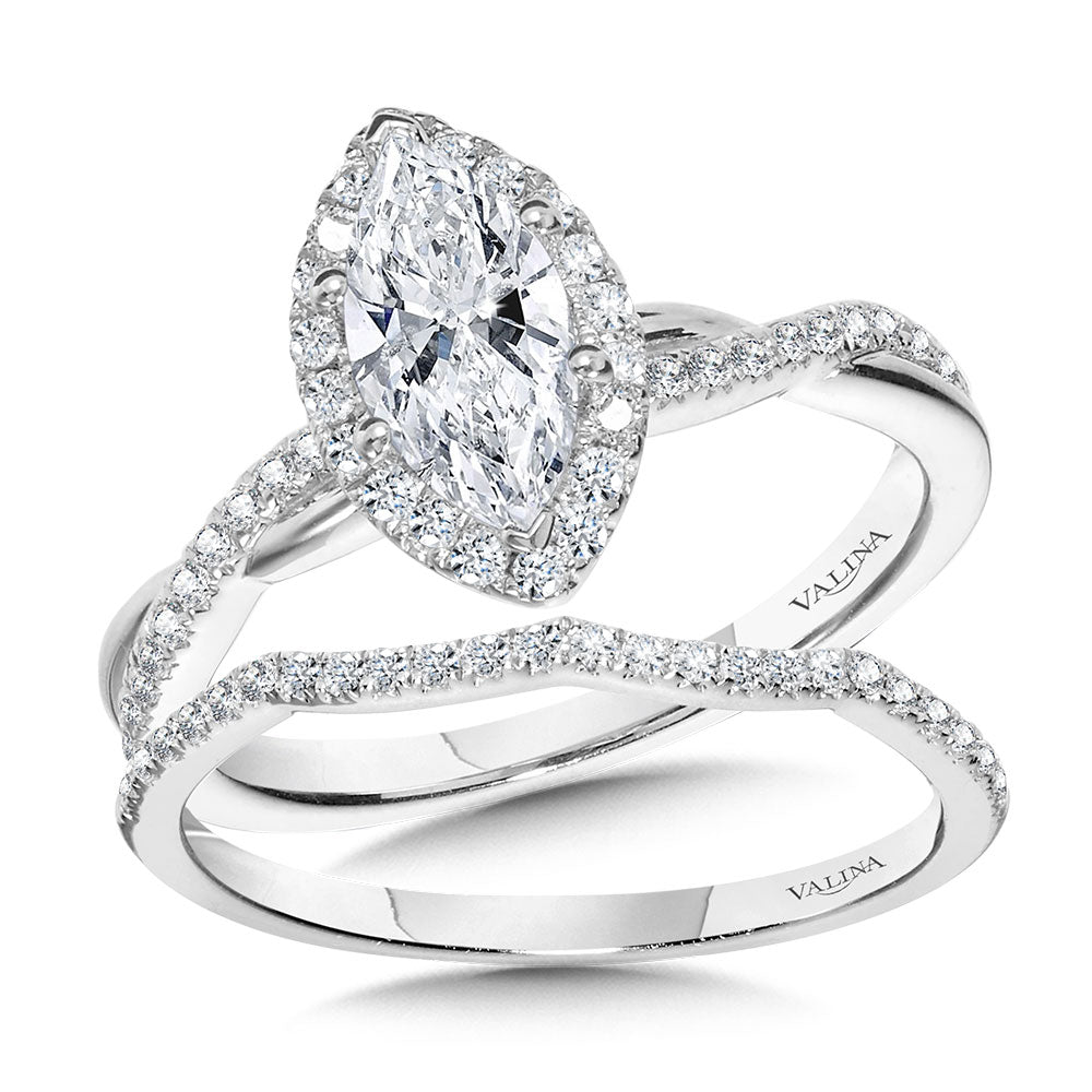Crisscross Marquise Halo Engagement Ring — R1137W-SR
