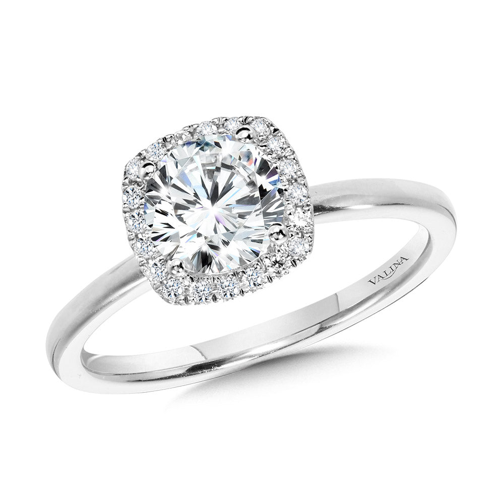 Classic Straight Cushion-Shaped Halo Engagement Ring — R1141W-SR