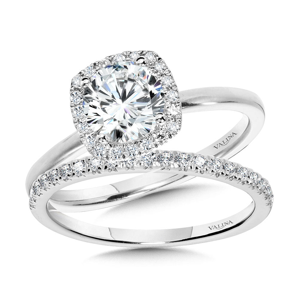 Classic Straight Cushion-Shaped Halo Engagement Ring — R1141W-SR