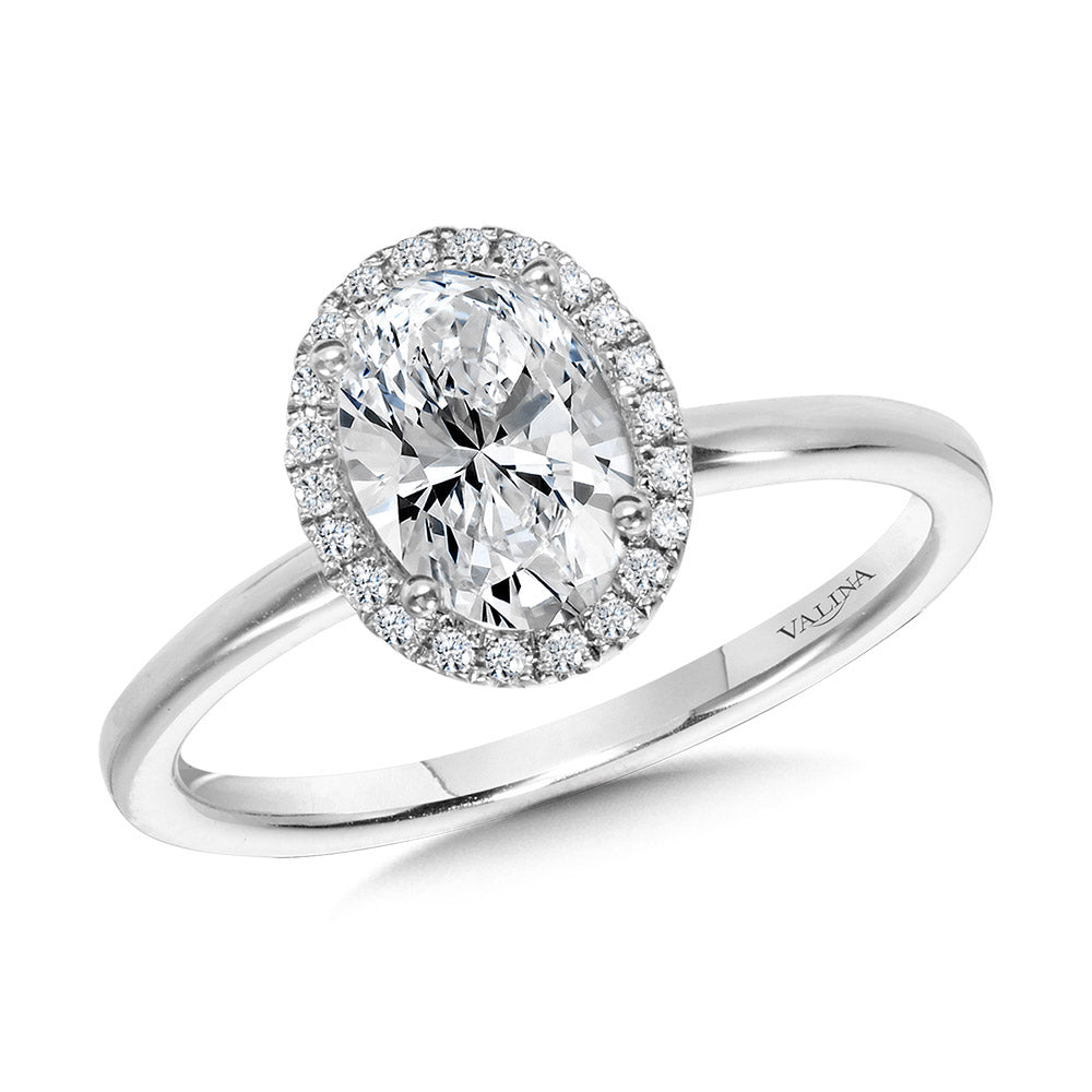 Classic Straight Oval Halo Engagement Ring — R1142W-SR