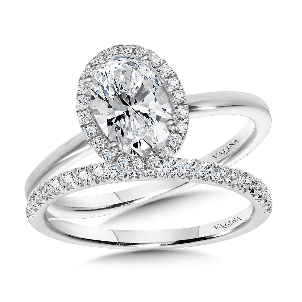 Classic Straight Oval Halo Engagement Ring — R1142W-SR