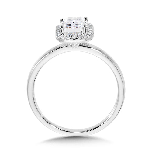 Classic Straight Emerald-Shaped Halo Engagement Ring — R1143W-SR