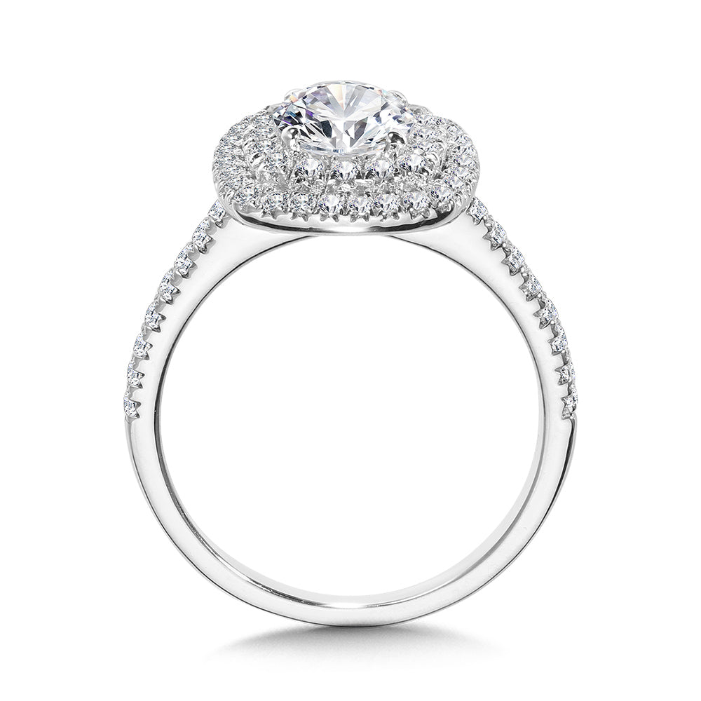 Straight Cushion-Shaped Double-Halo Engagement Ring — R1144W-SR