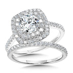 Straight Cushion-Shaped Double-Halo Engagement Ring — R1144W-SR