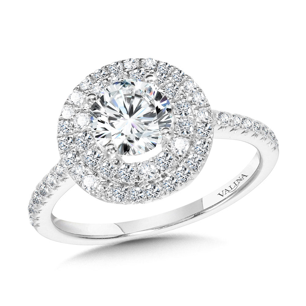 Straight Double-Halo Engagement Ring — R1146W-SR