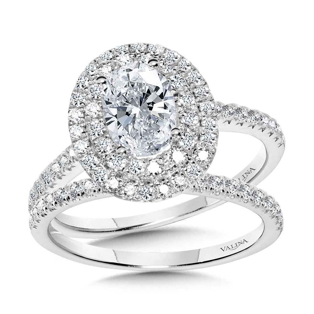 Straight Oval Double-Halo Engagement Ring — R1147W-SR