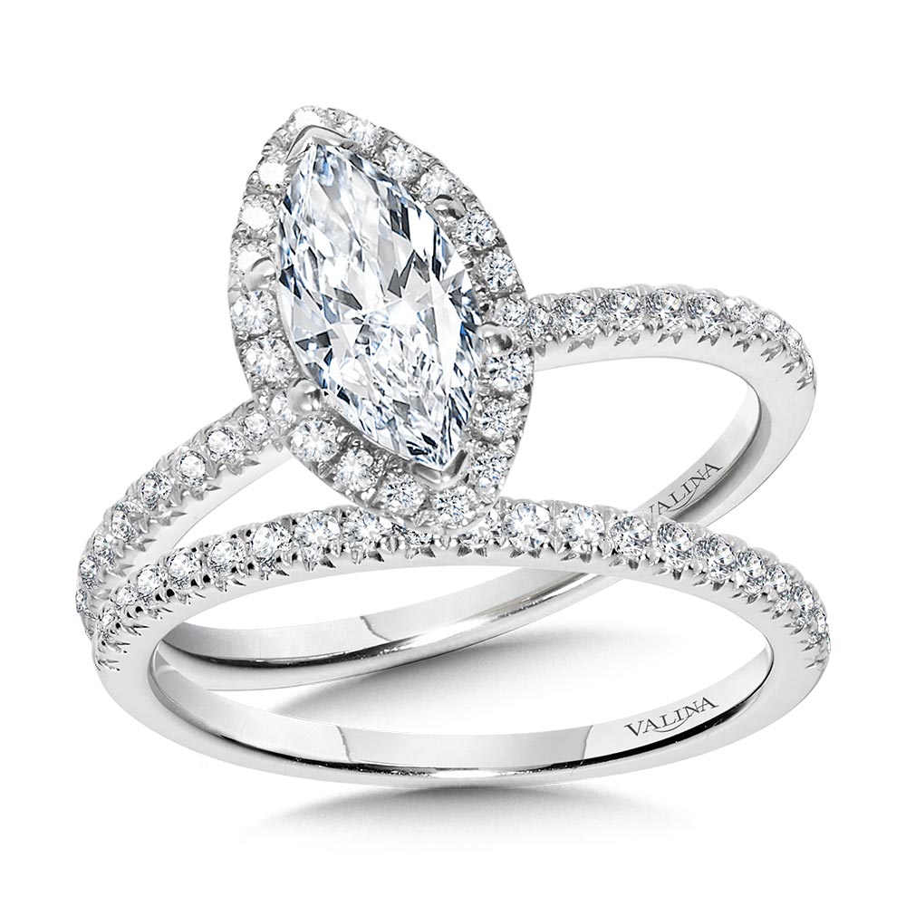 Classic Straight Marquise Halo Engagement Ring — R1149W-SR