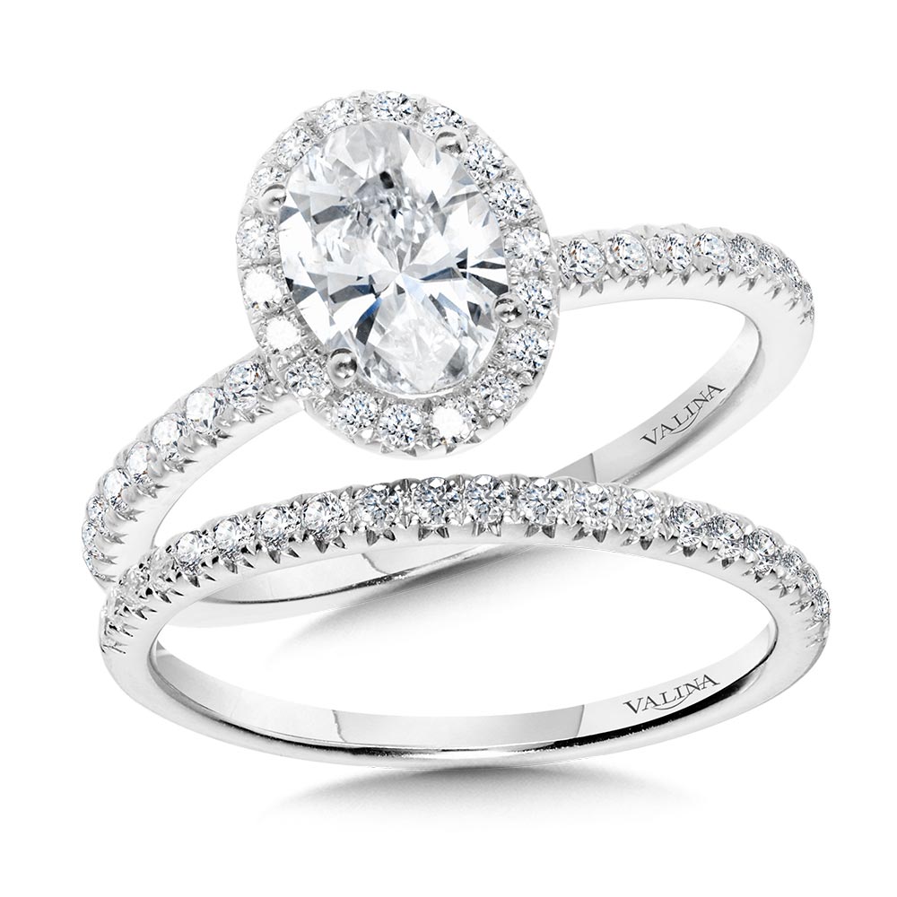 Classic Straight Oval Halo Engagement Ring — R1150W-SR