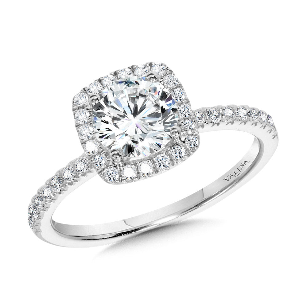 Classic Straight Cushion-Shaped Halo Engagement Ring — R1151W-SR
