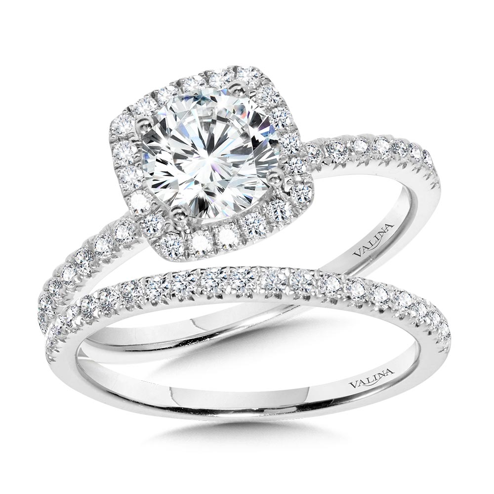 Classic Straight Cushion-Shaped Halo Engagement Ring — R1151W-SR