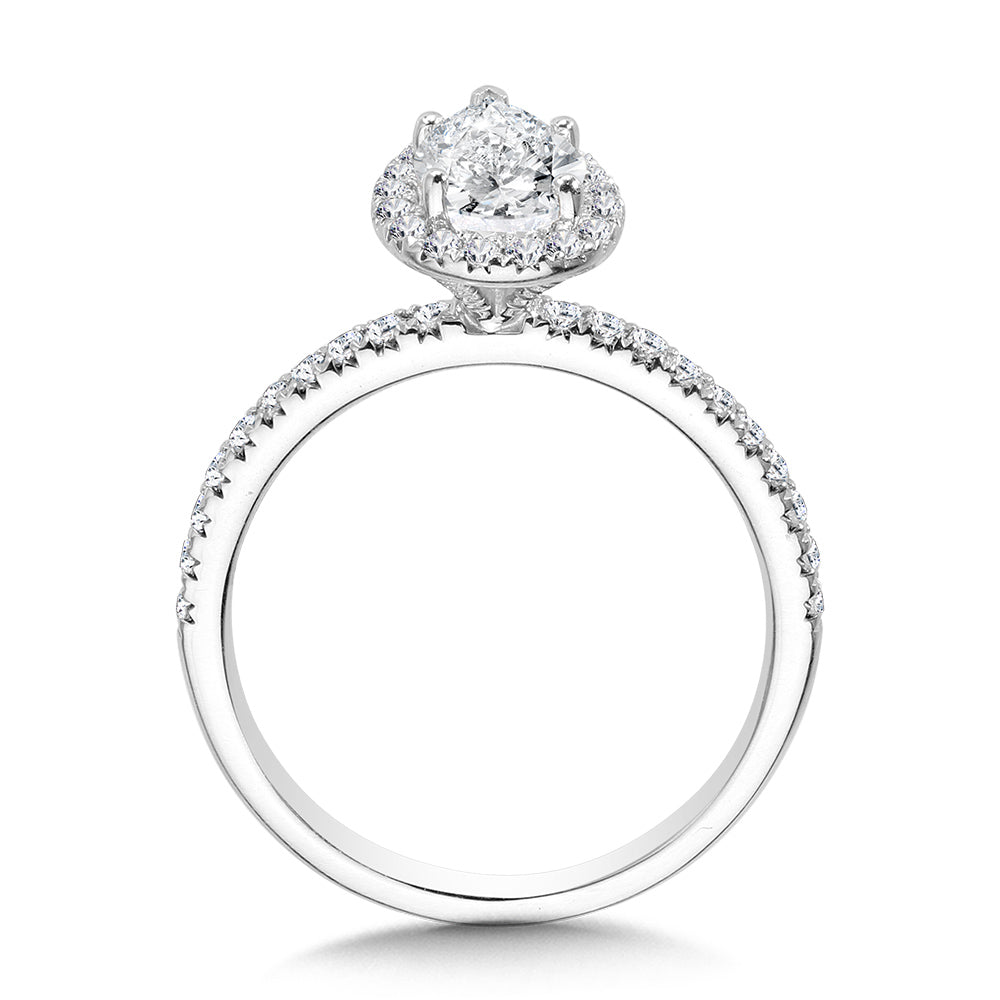 Classic Straight Pear-Shaped Halo Engagement Ring — R1152W-SR