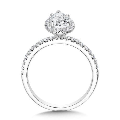 Classic Straight Pear-Shaped Halo Engagement Ring — R1152W-SR