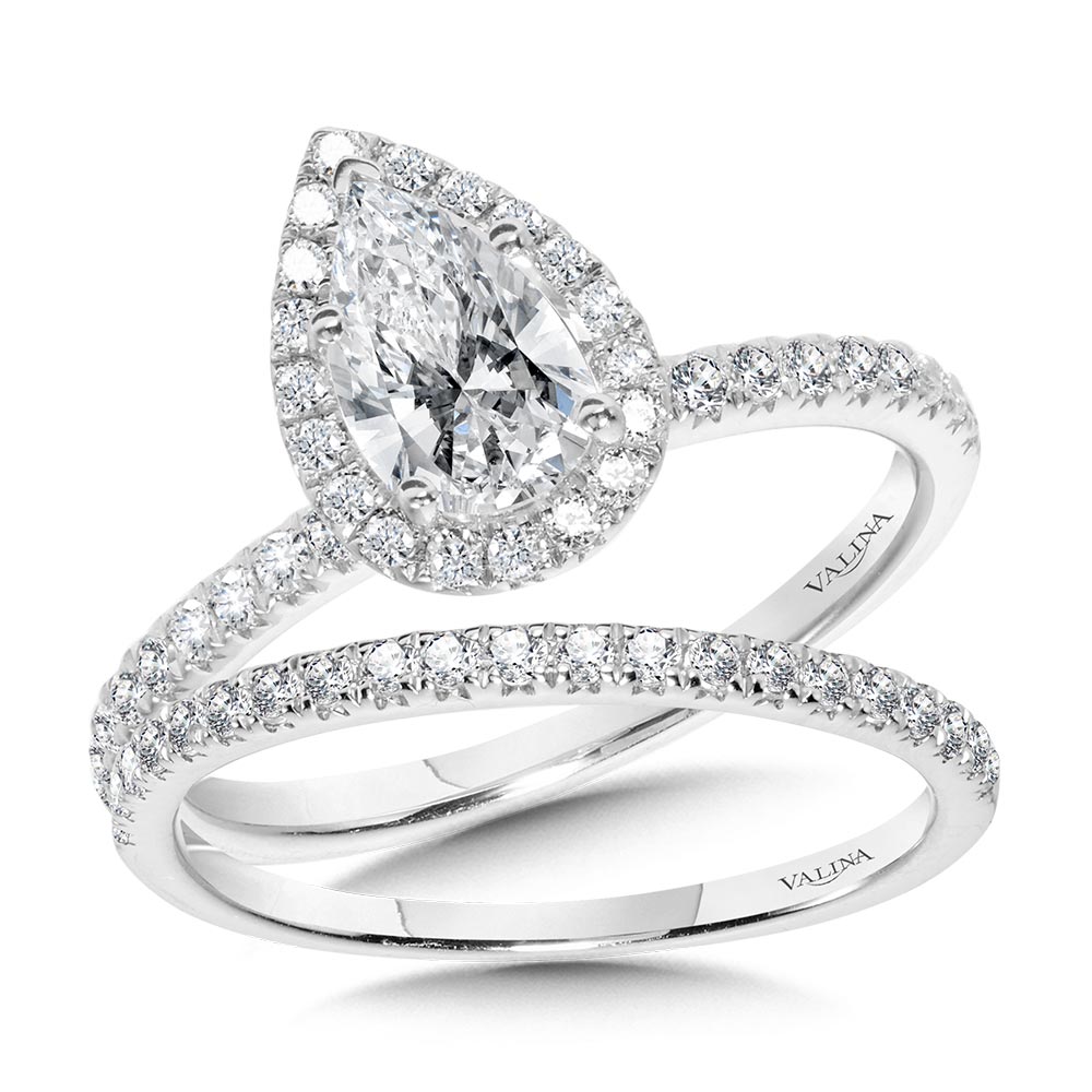 Classic Straight Pear-Shaped Halo Engagement Ring — R1152W-SR