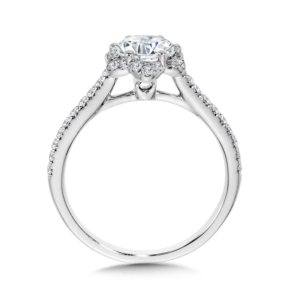 Straight Floral Halo Engagement Ring — R1153W-SR
