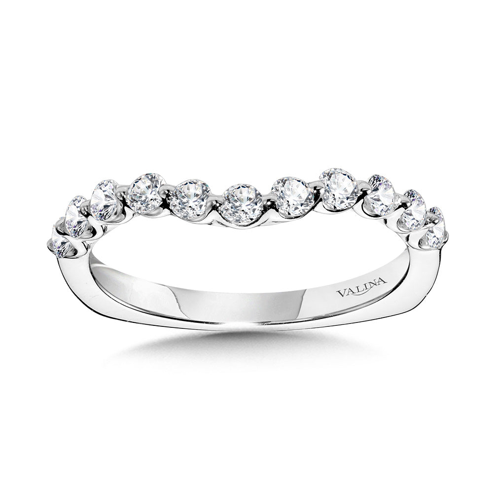 Curved Single Shared Prong Diamond Wedding Band — R1155BW