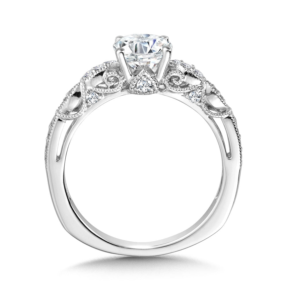 Vintage Milgrain & Filigree Accented Diamond Engagement Ring — R1156W